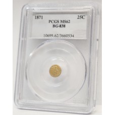 UNITED STATES OF AMERICA 1871 .1/4  QUARTER . GOLD COIN . SLABBED